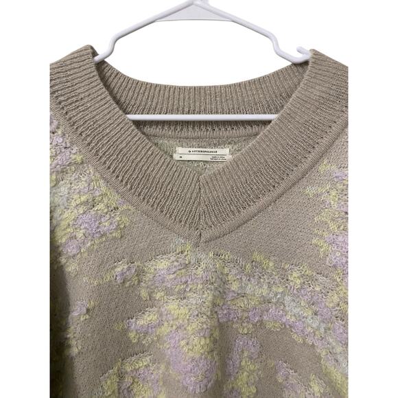 Anthropologie Textured V Neck Sweater XS Gray Oversized Boxy Knit Slouchy - Picture 9 of 13